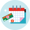An illustrated calendar with a dollar bill and coins, symbolizing financial planning or budgeting.